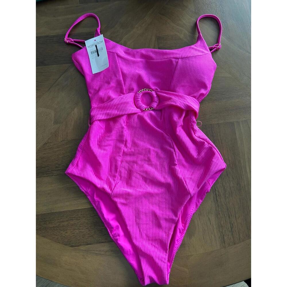 BECCA By Rebecca Virtue Makenna One Piece Bright Pink Swimsuit Women's Sz Small